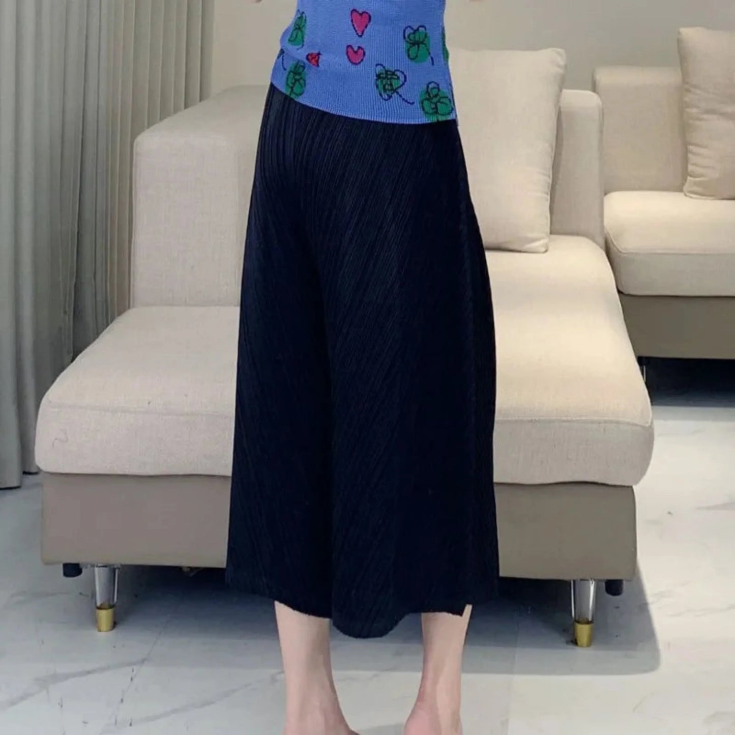 Luxe Plissé Wide Leg Trousers