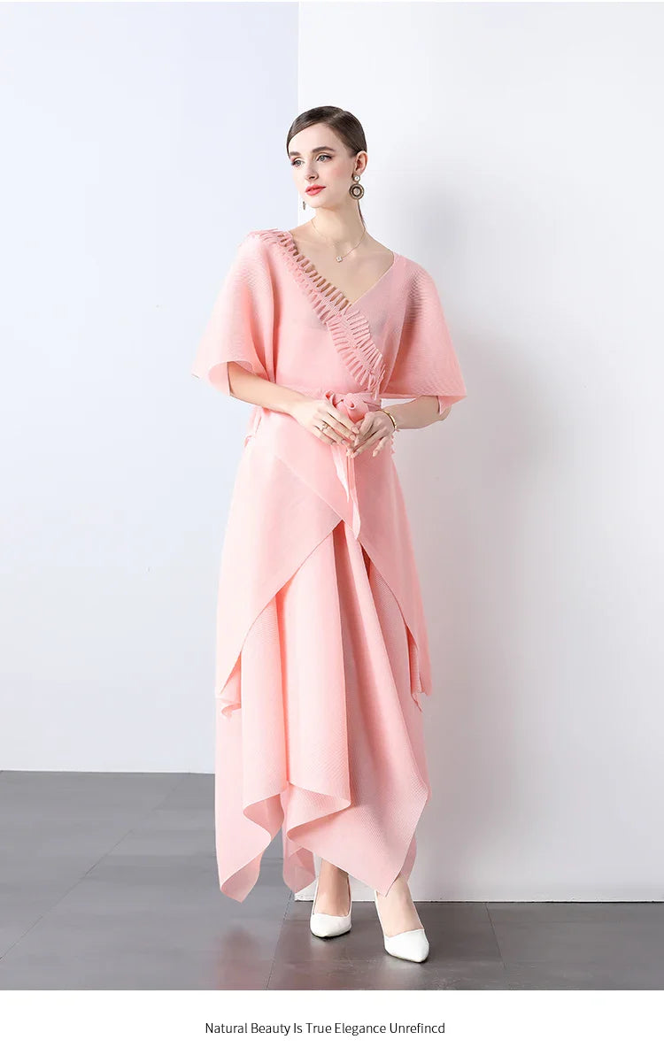 Asymmetrical Plissé Pleated Dress