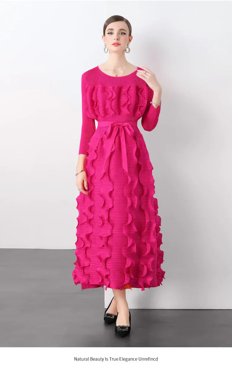 Chic Plissé Pleated Midi Dress