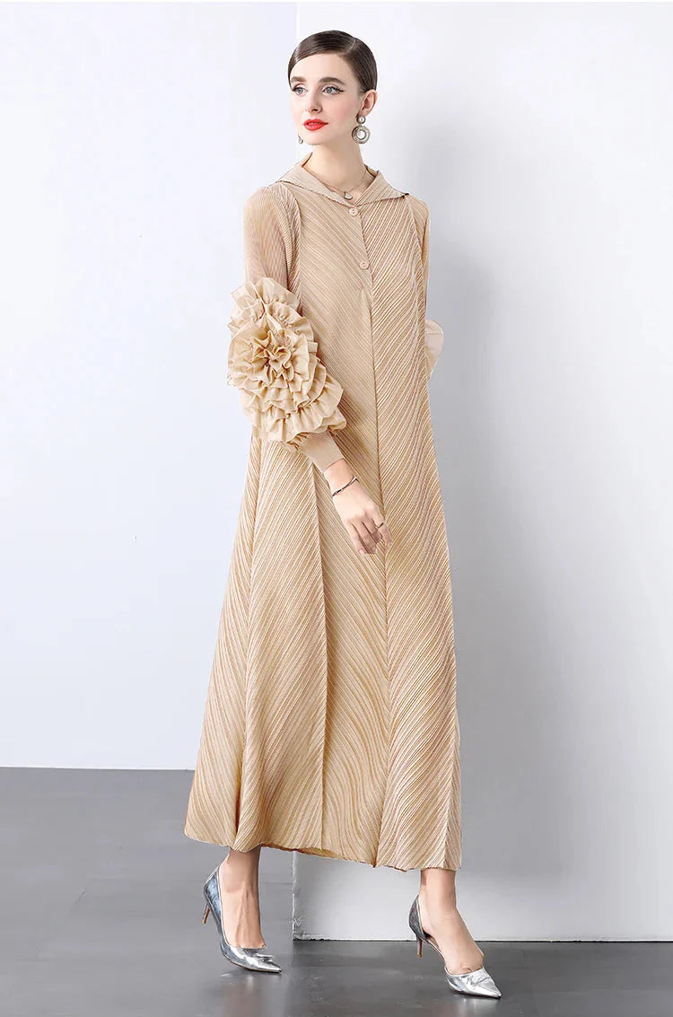 Plissé Pleated Long Sleeve Dress