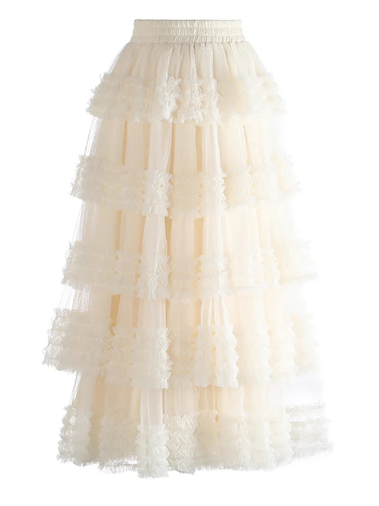 Romantic Ruffles Pull-on Midi Skirt