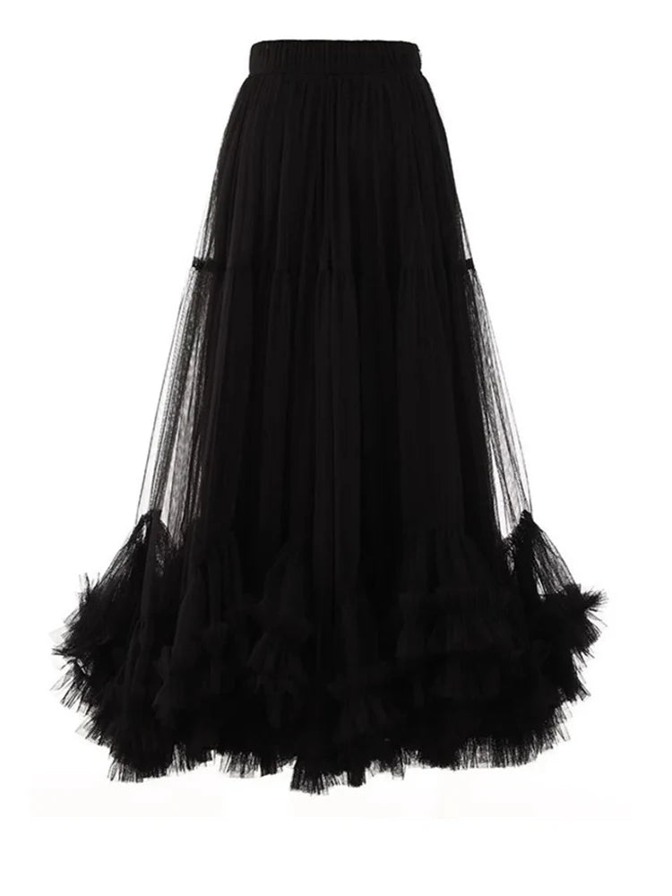 Luxury Tulle Ruffle Midi Skirt
