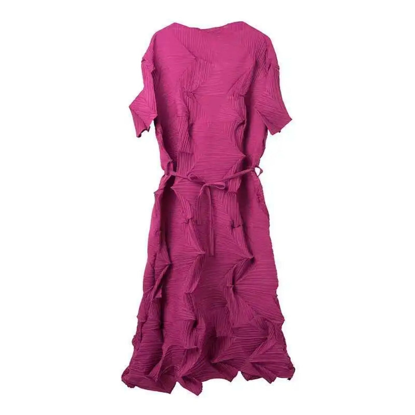 Plissé Geometric Midi Dress