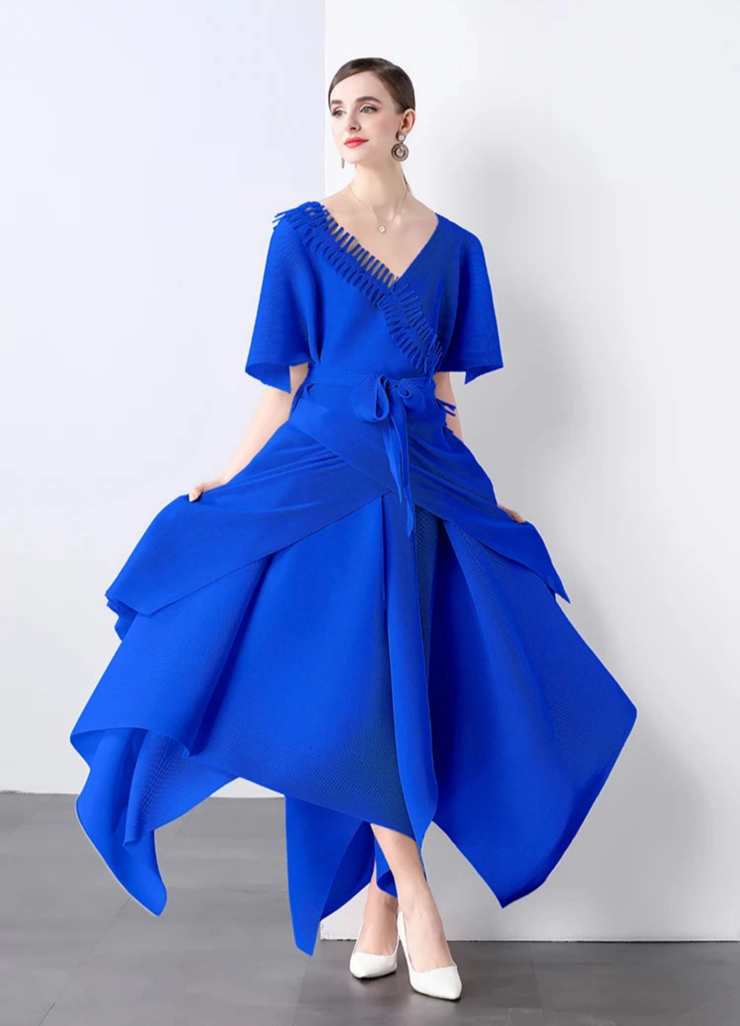 Asymmetrical Plissé Pleated Dress