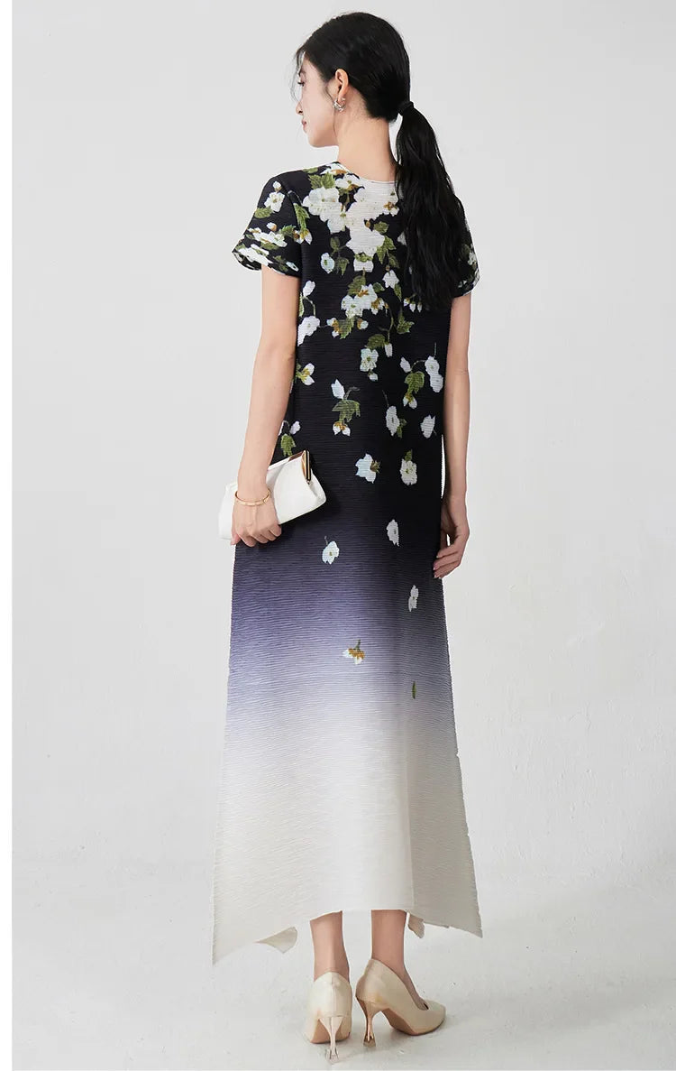 Luxury Floral Ombre Plisse Dress