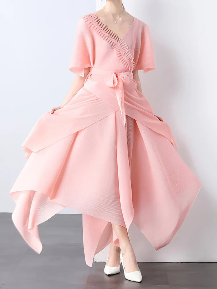 Asymmetrical Plissé Pleated Dress