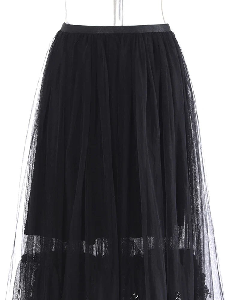 Luxury Lace Embroidered Tulle Skirt