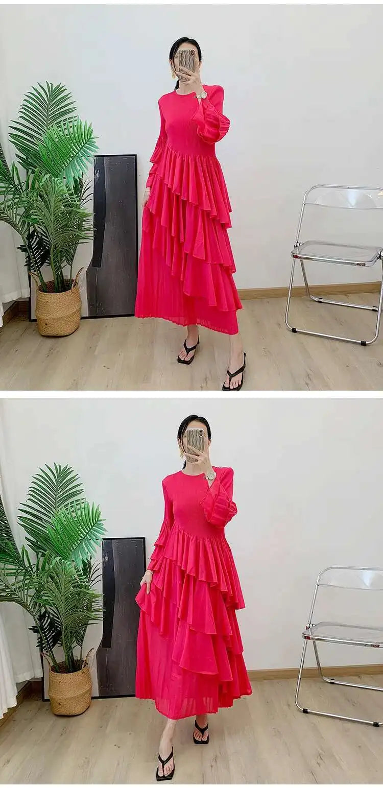 Elegant Ruffled Pleated Dress