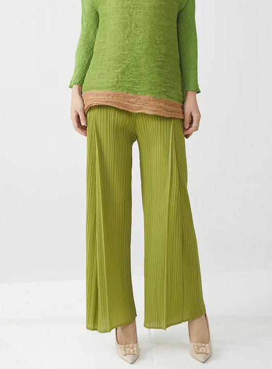 Luxe Wide-Leg Pleated Palazzo Pull-On Pants
