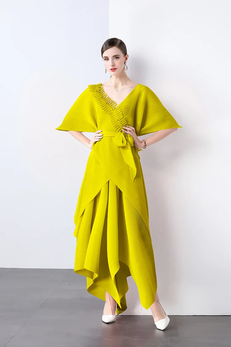 Asymmetrical Plissé Pleated Dress