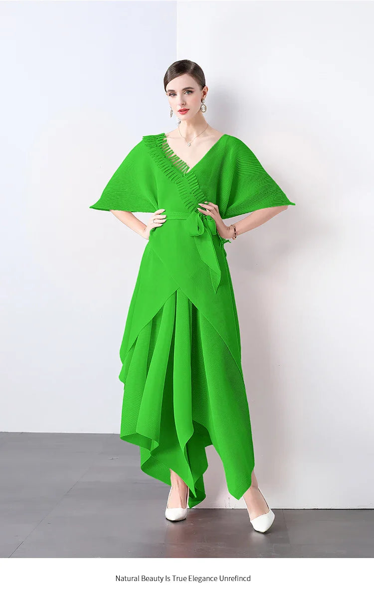 Asymmetrical Plissé Pleated Dress
