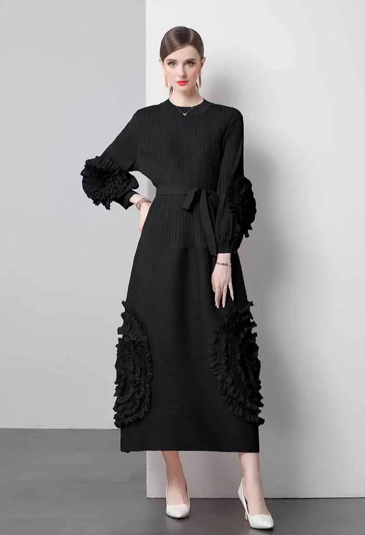 Plisse Floral Bubble Sleeve Dress