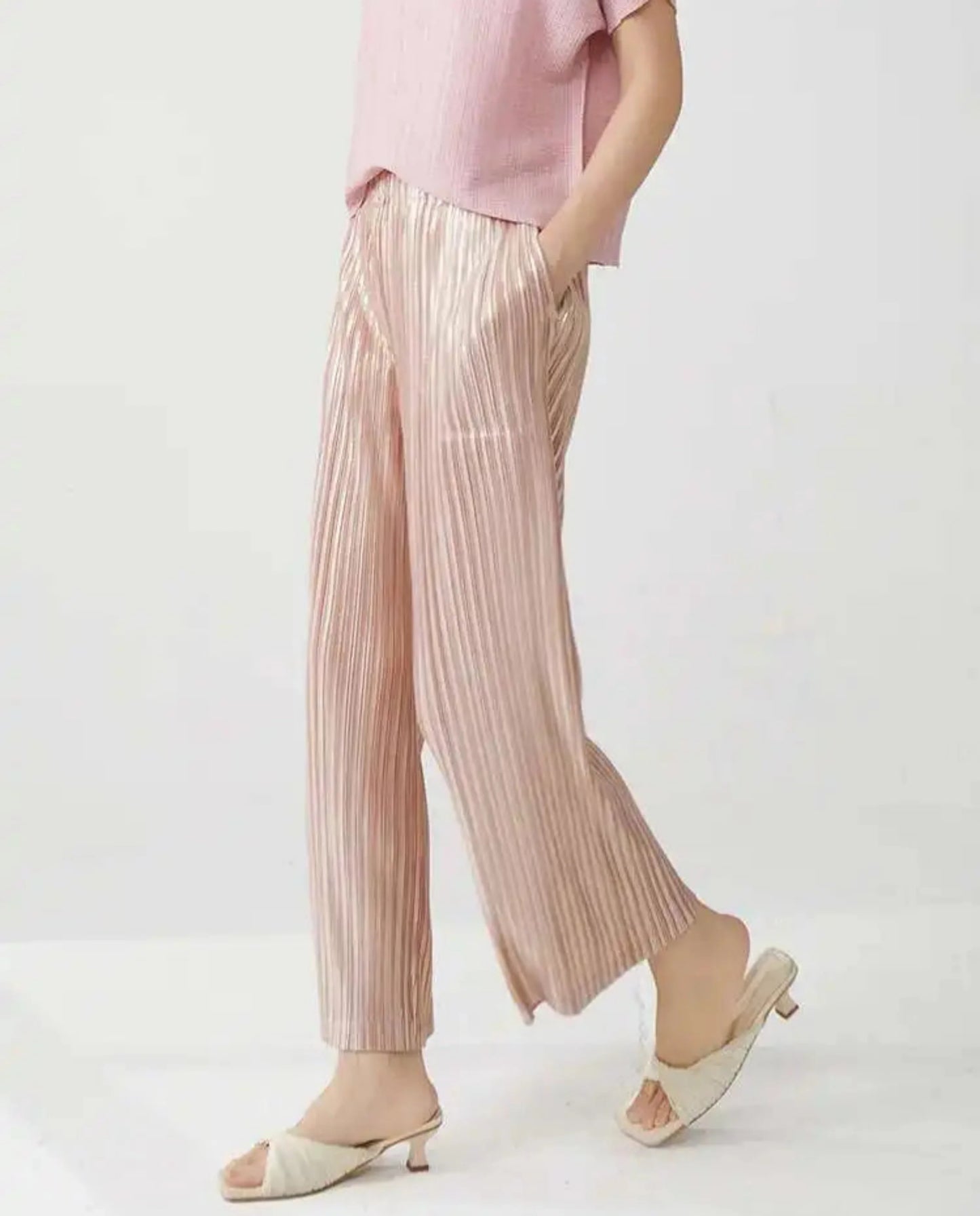 High-Waisted Plissé Trousers