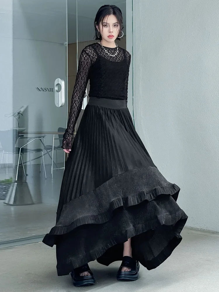 Metallic Asymmetric Pleated Skirt
