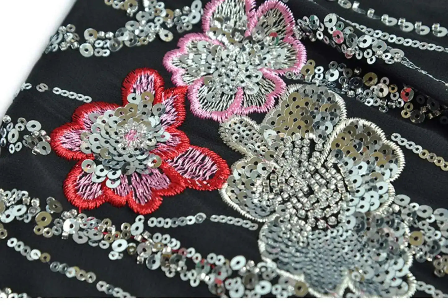 Flowy Sequin-Adorned Evening Dress