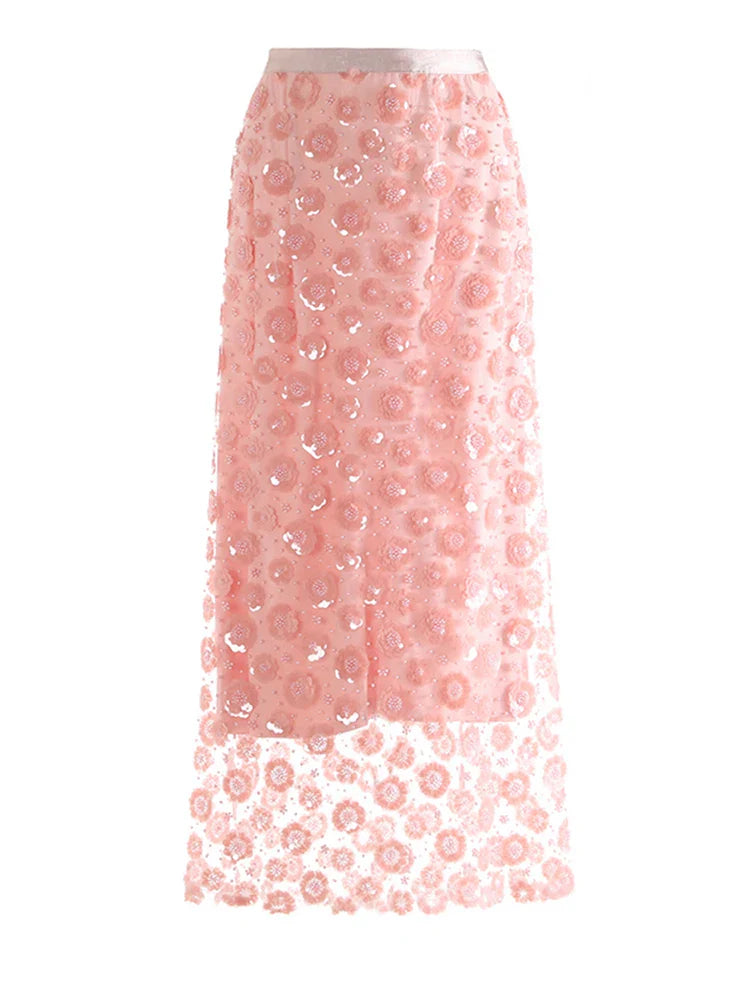 Elegant Floral Sequin Mesh Skirt
