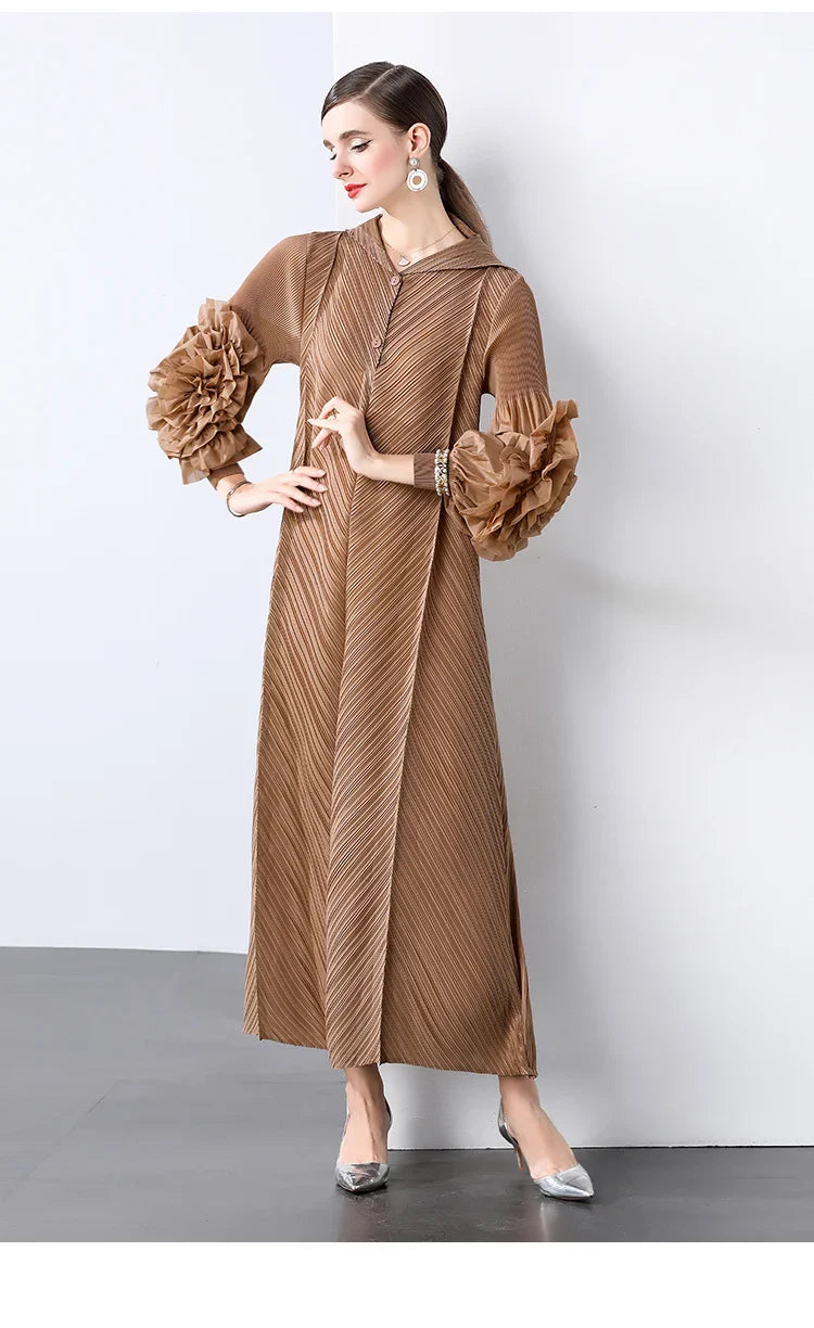 Plissé Pleated Long Sleeve Dress