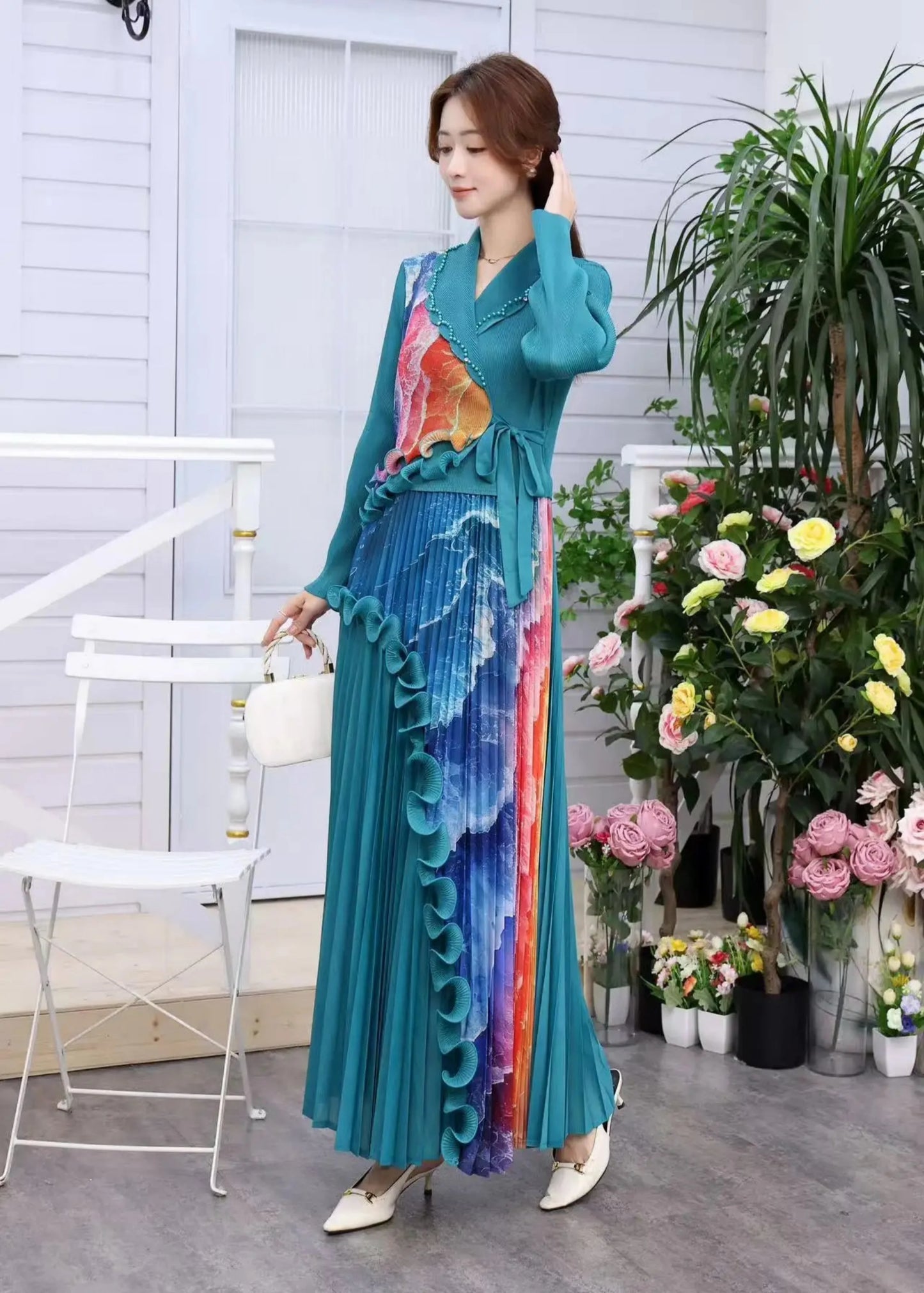 Luxury Ombre Pleated Midi Dress