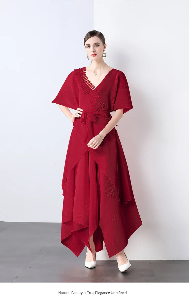 Asymmetrical Plissé Pleated Dress