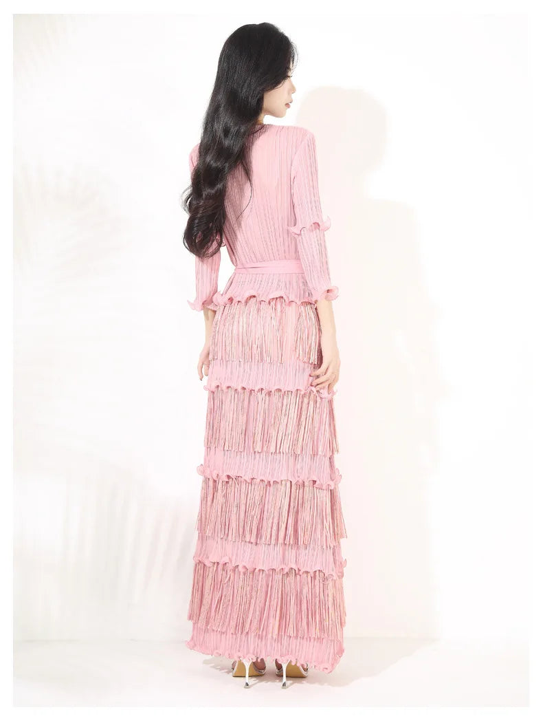 Plissé Japanese Fringe Midi Dress