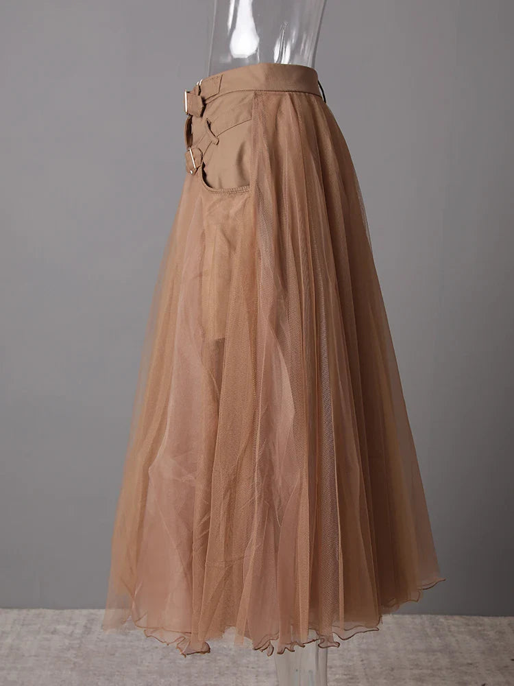 Luxury Tulle Mesh Buckle Skirt
