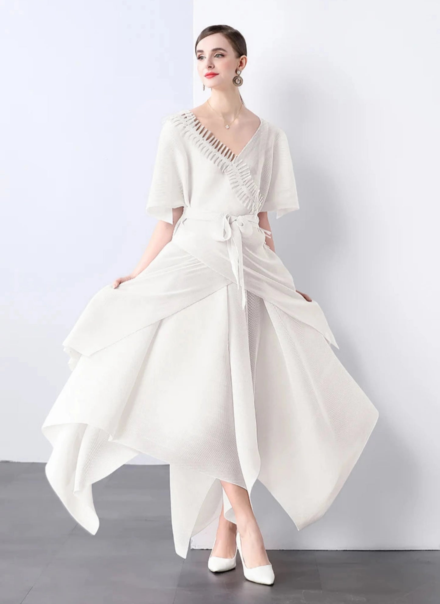 Asymmetrical Plissé Pleated Dress