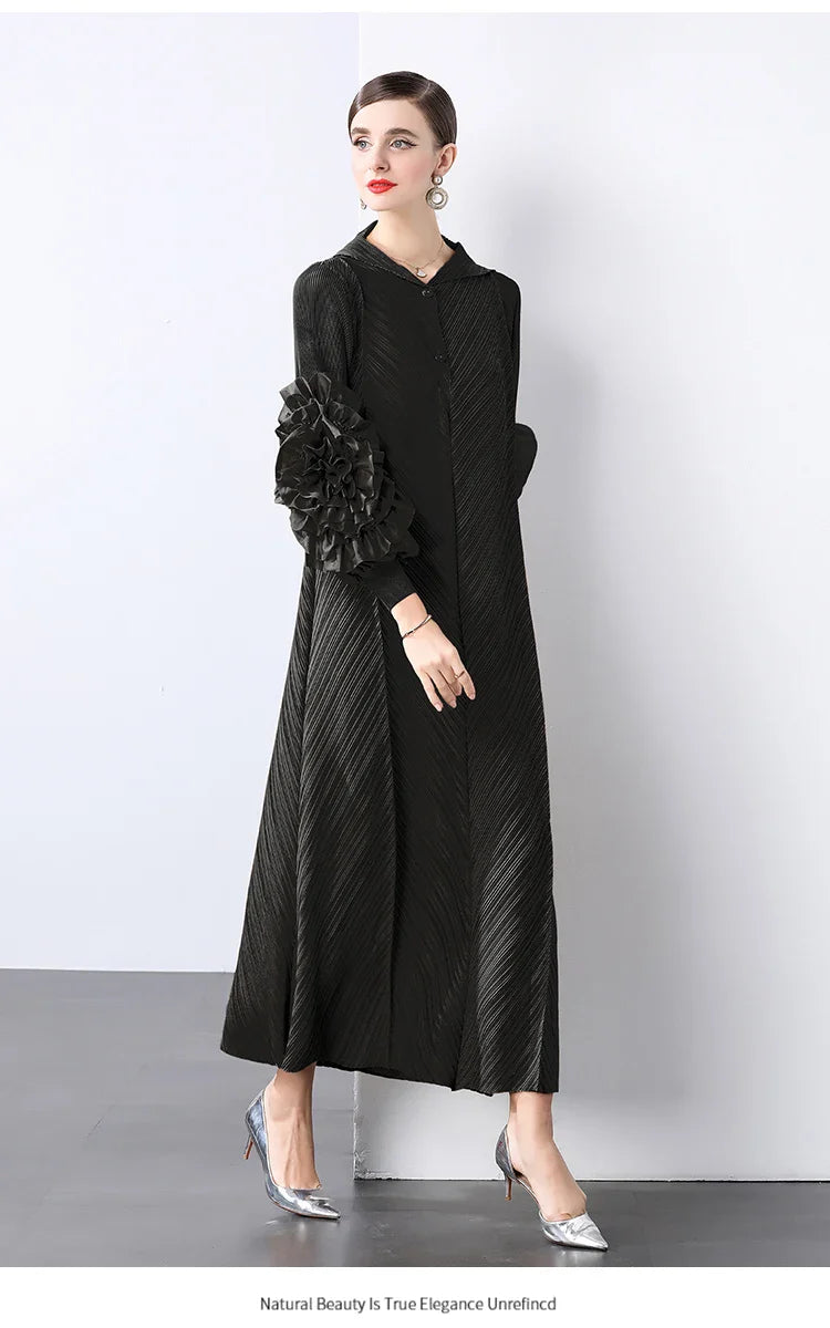 Plissé Pleated Long Sleeve Dress