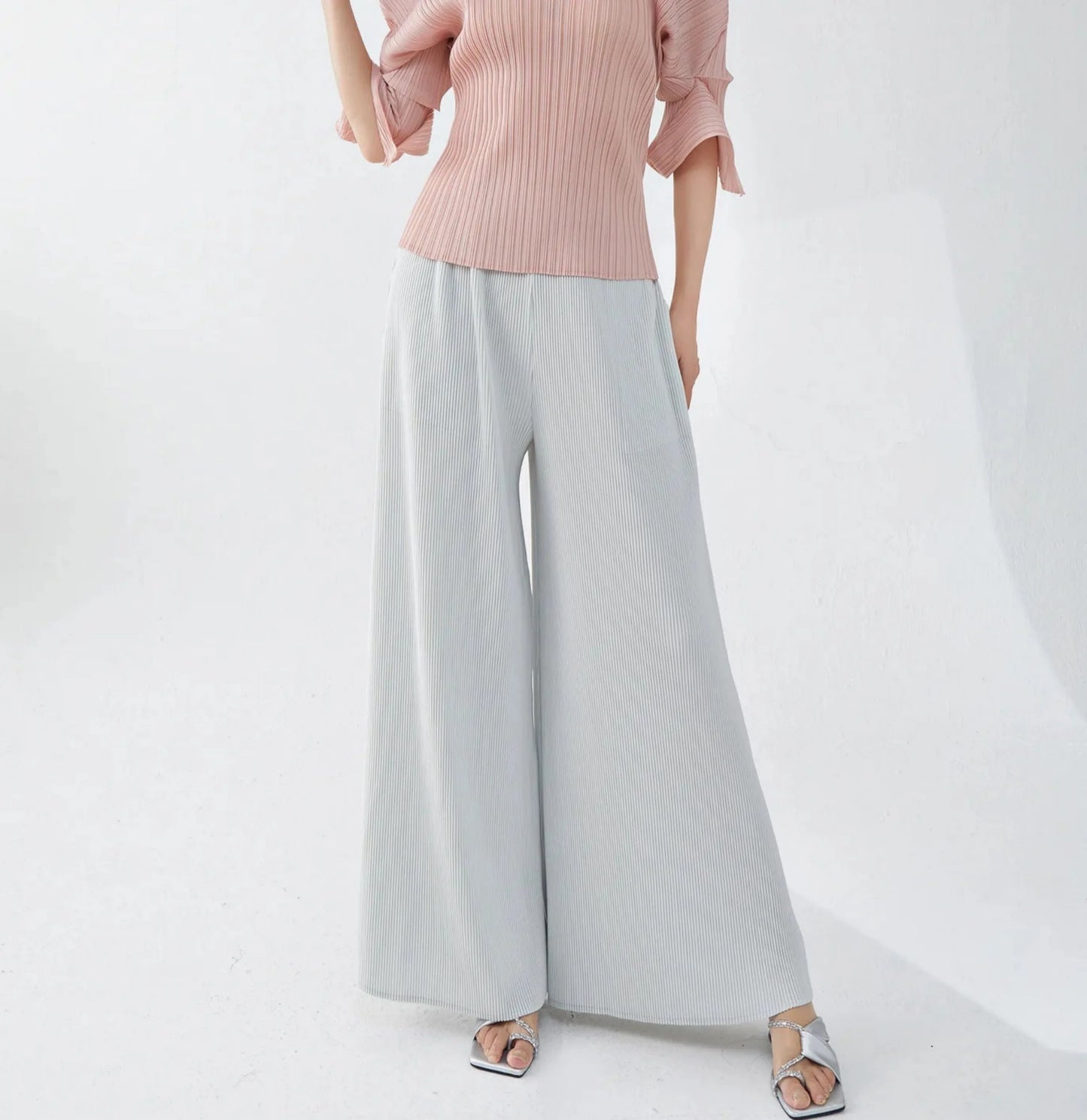Luxury Plisse Wide-Leg Trousers