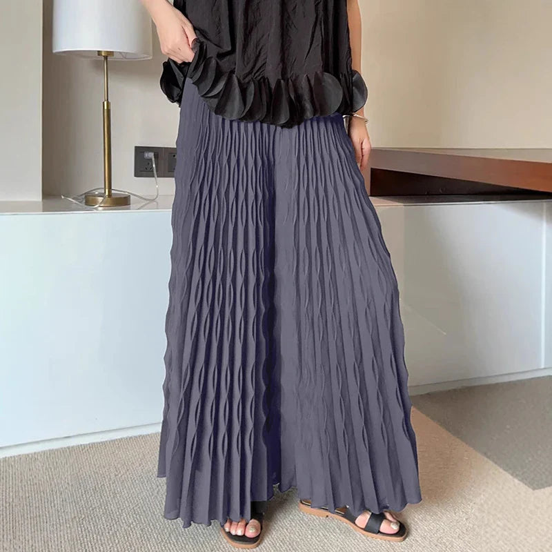 Pleated Chiffon Wide-Leg Trousers