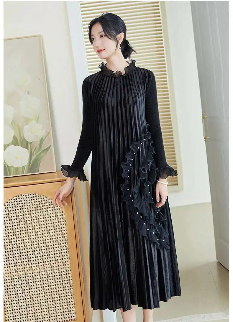 Truly Plissé Beaded Ruffle Dress