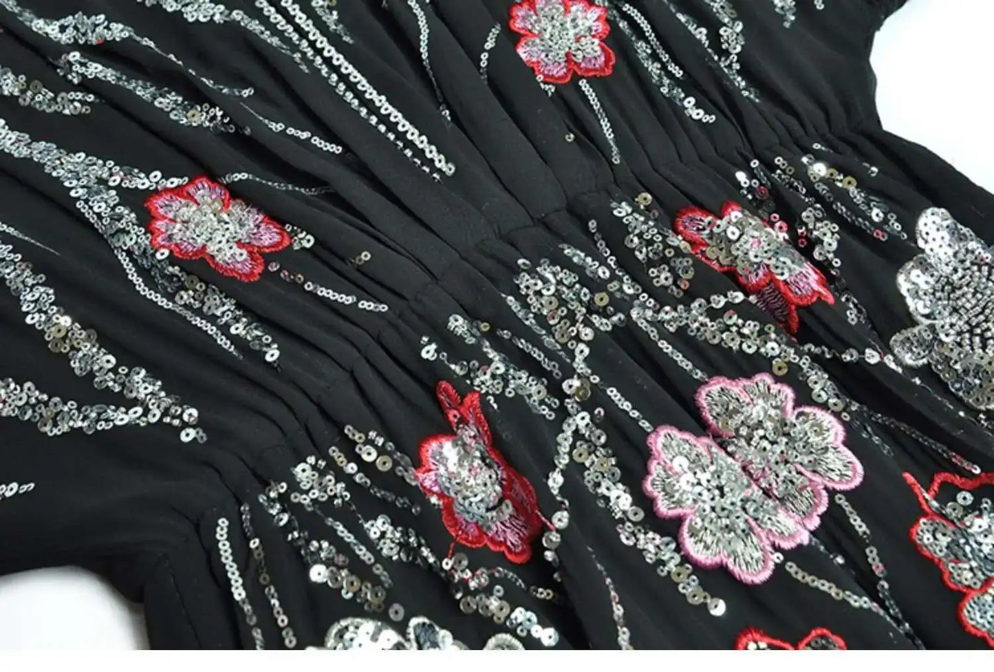 Flowy Sequin-Adorned Evening Dress