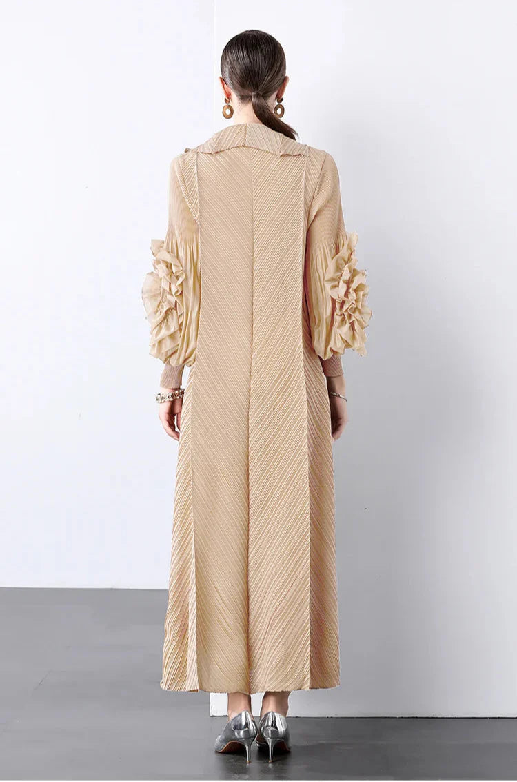 Plissé Pleated Long Sleeve Dress