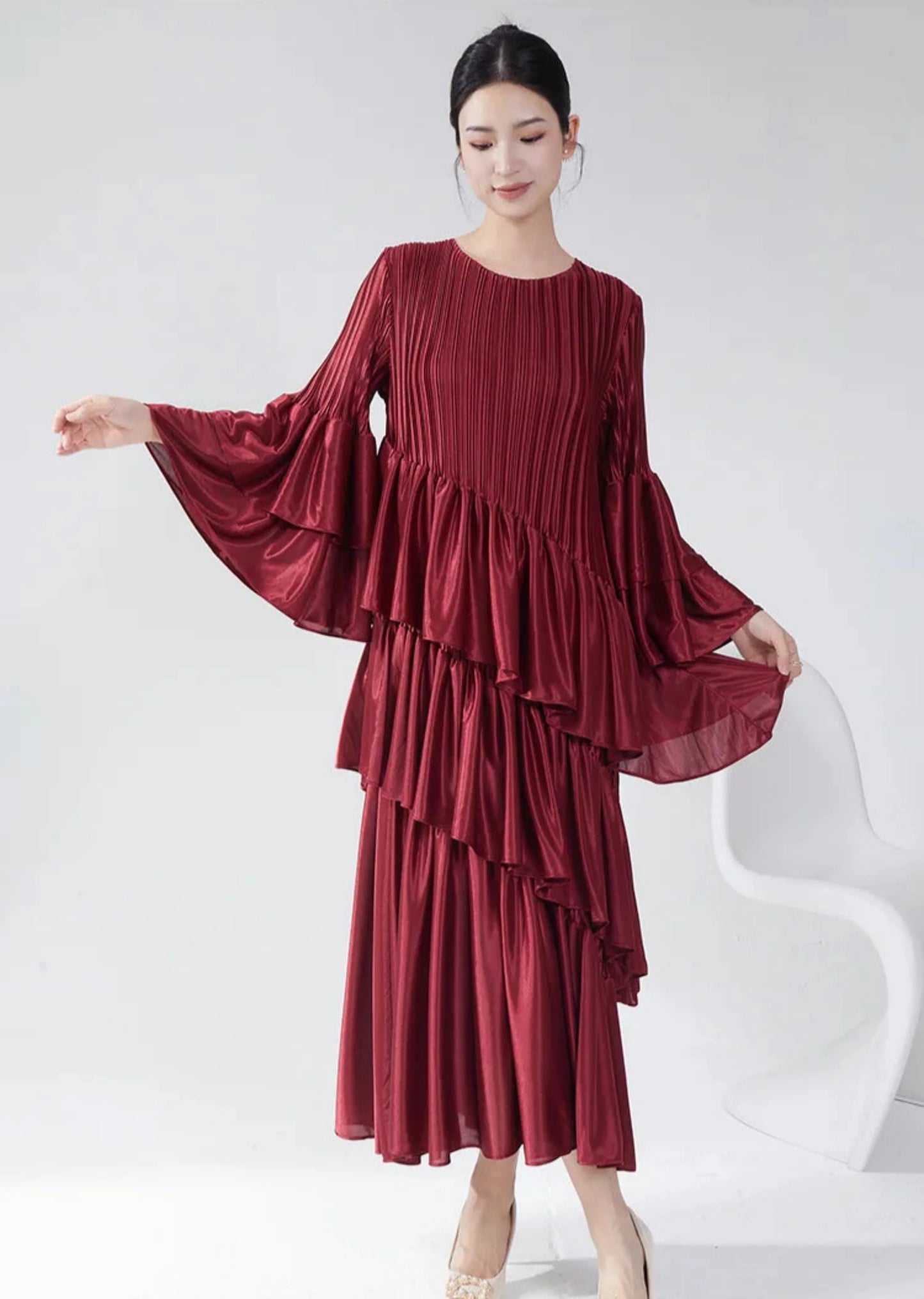 Truly Plissé Ruffle Sleeve Dress