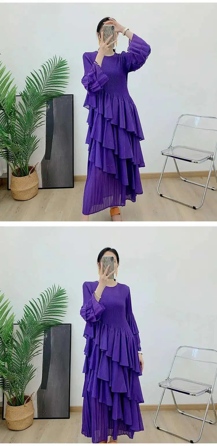 Elegant Ruffled Pleated Dress