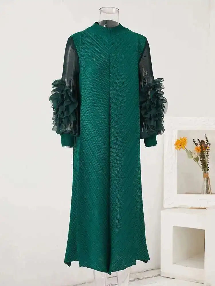 Luxury Plisse Ruffle Sleeve Dress