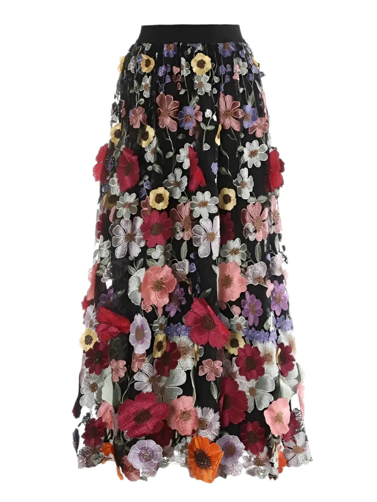 Luxe Floral Pull-On Midi Skirt