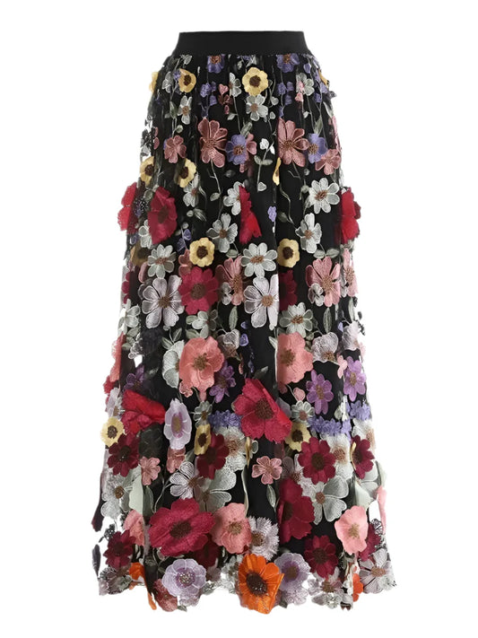 Luxe Floral Pull-On Midi Skirt