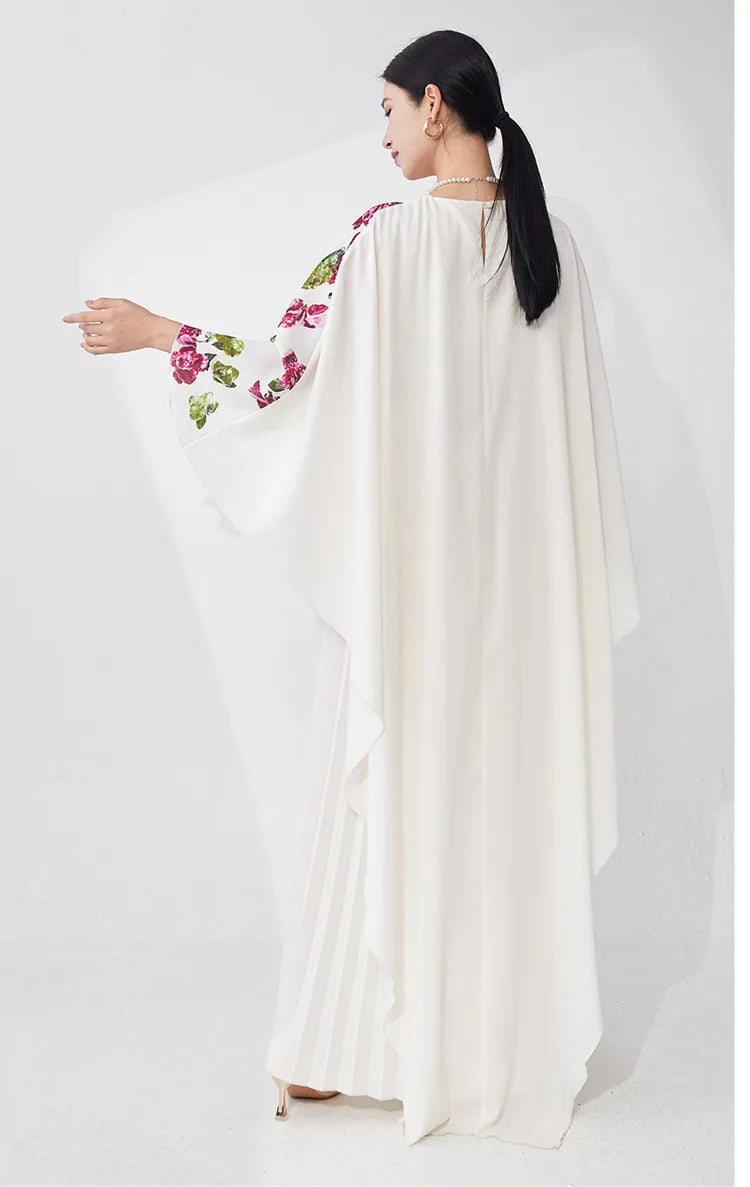 Pleated Petite Floral Cape Dress