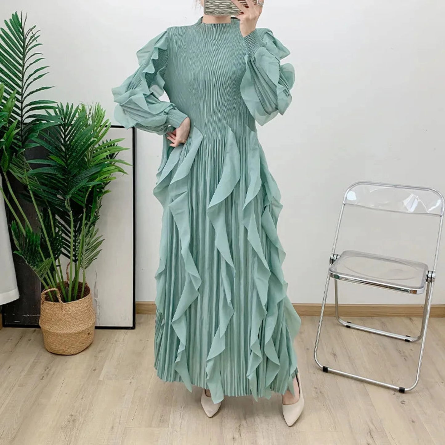 Truly Plissé Ruffle Dress