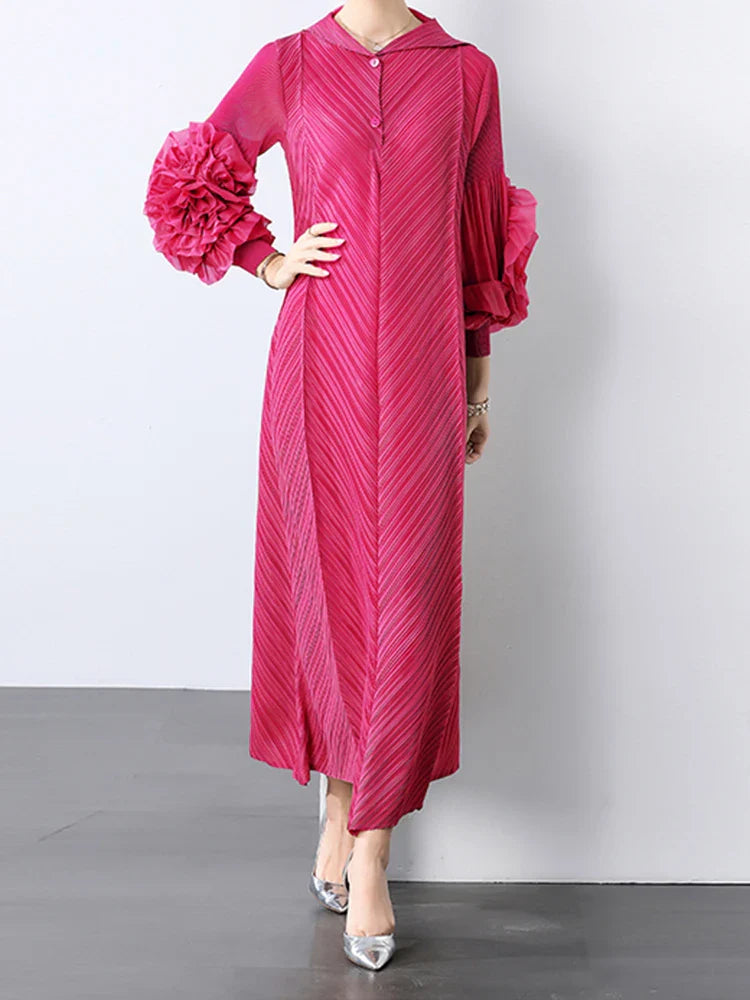Plissé Pleated Long Sleeve Dress