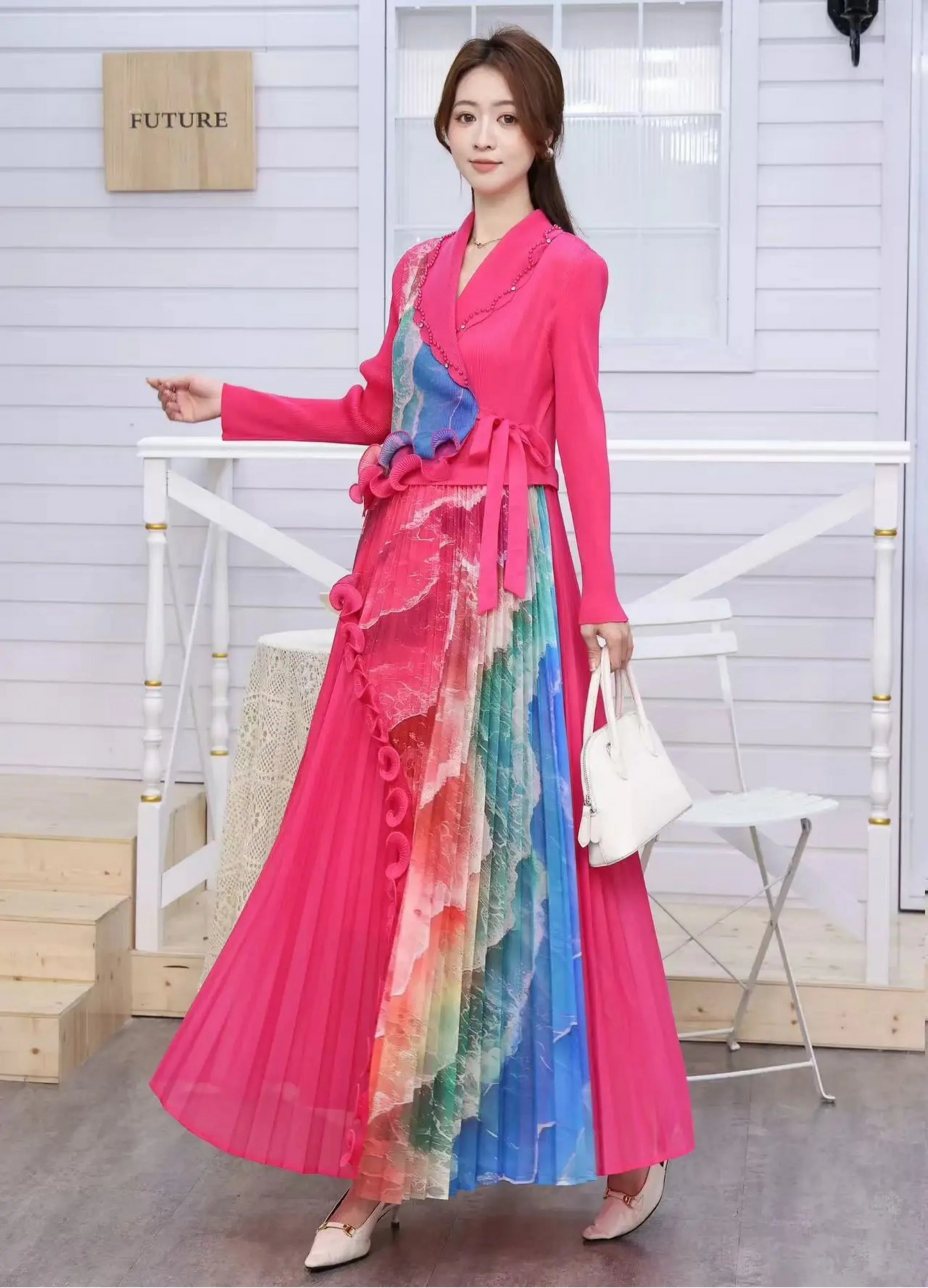 Luxury Ombre Pleated Midi Dress