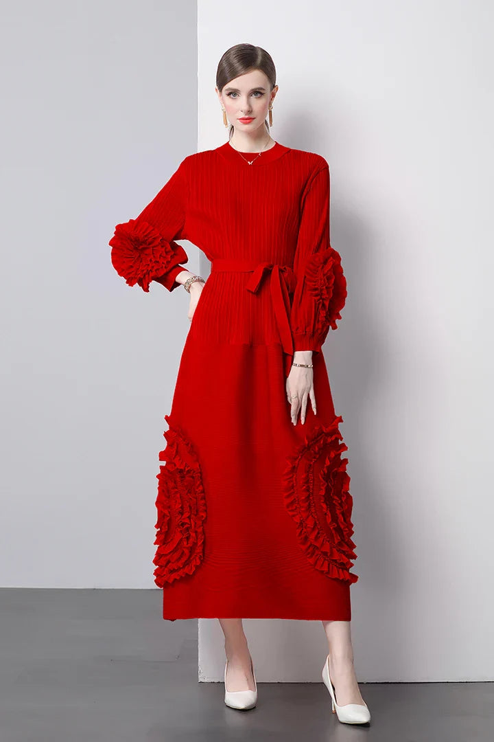 Chic Japanese Plissé Midi Dress