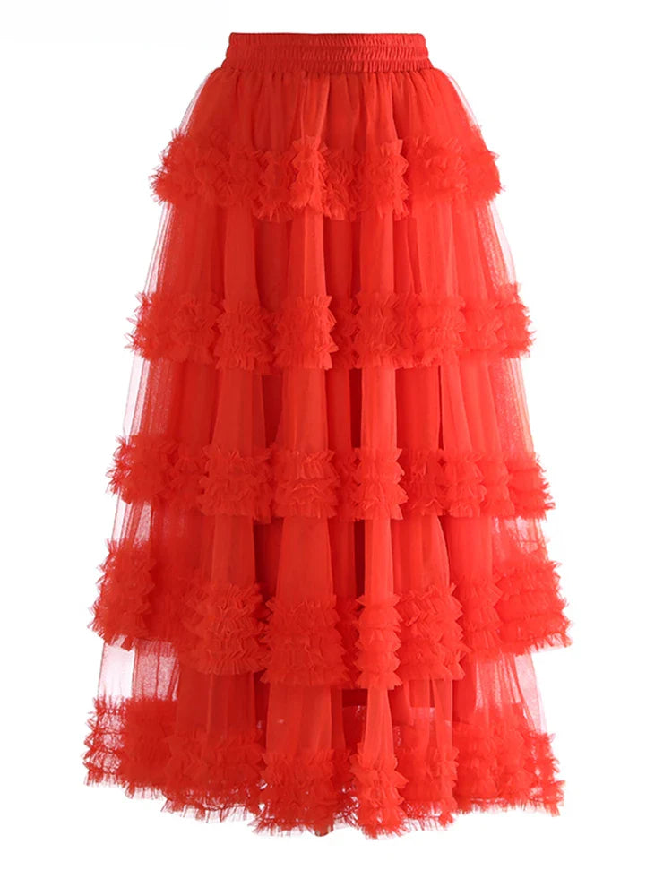 Romantic Ruffles Pull-on Midi Skirt