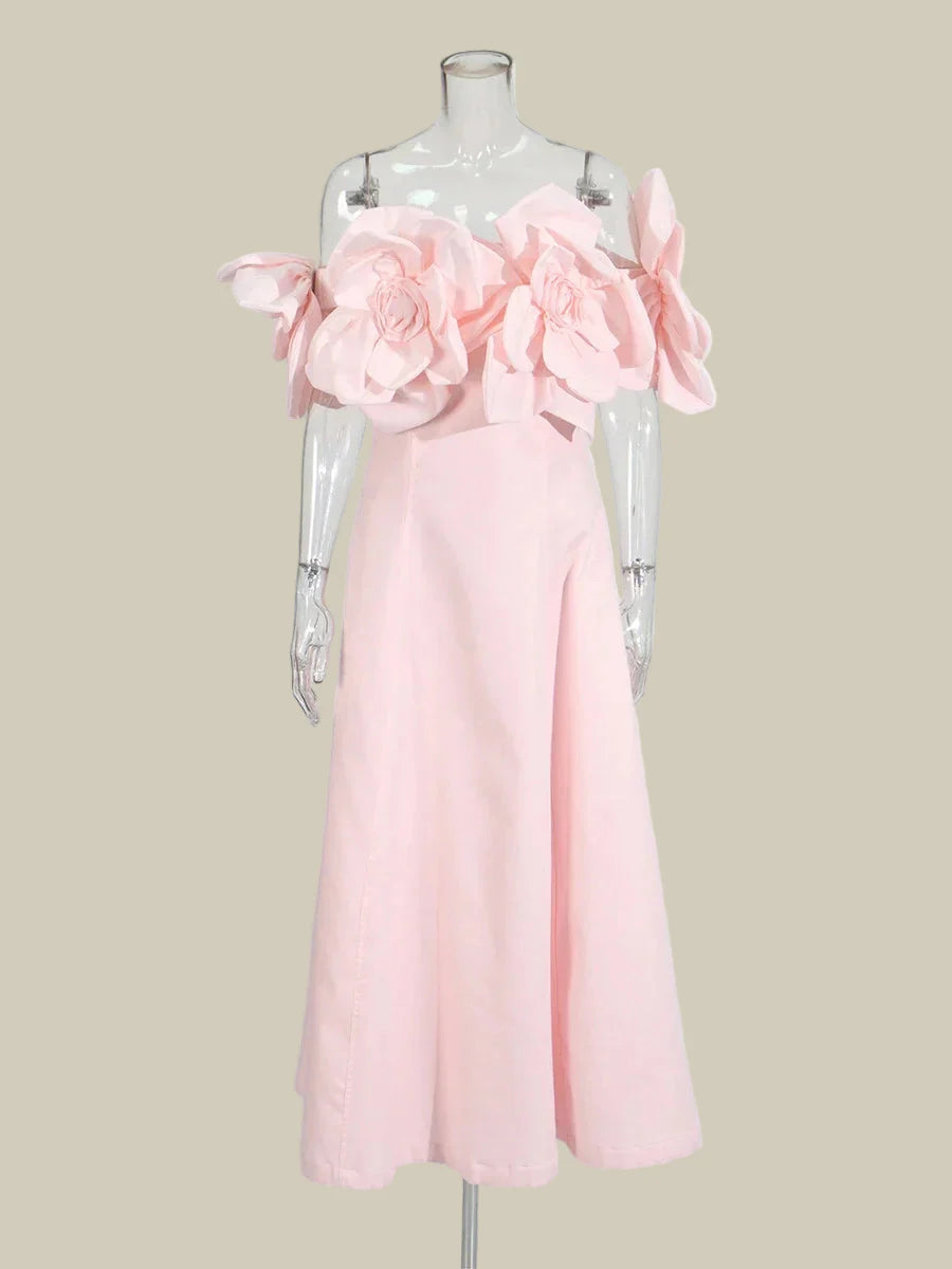 Luxury Off-Shoulder 3D Bloom Dress