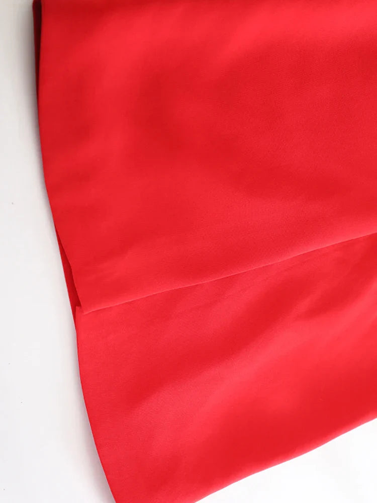 Red Floral Appliqué Midi Skirt