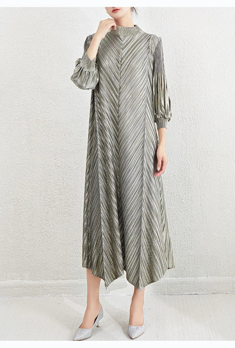 Luxe Pleated Bishop Sleeve Dress