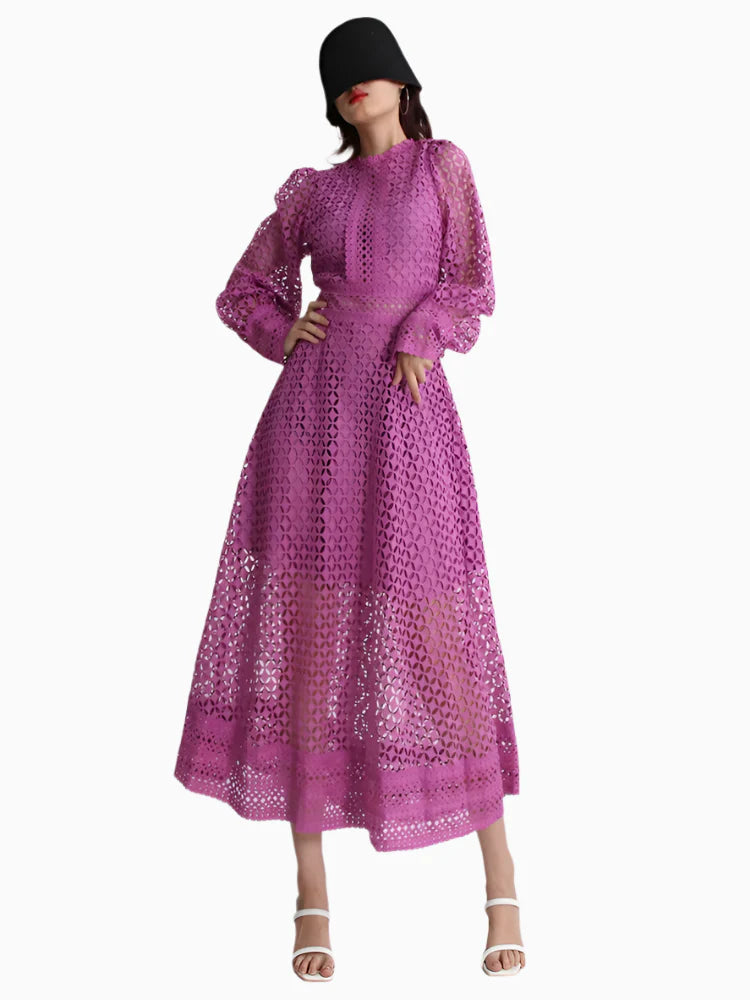 Luxury Lace Midi Dress - Long Balloon Sleeve 