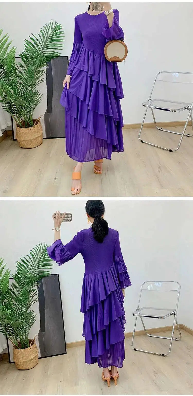 Elegant Ruffled Pleated Dress