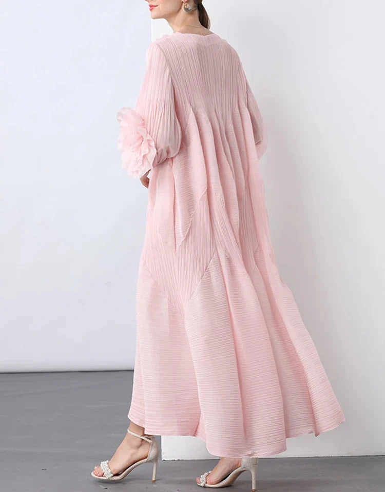 Floral Bell Sleeve Pleated Dress