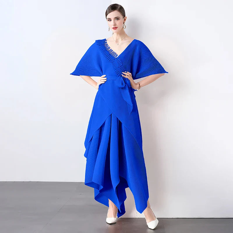 Asymmetrical Plissé Pleated Dress
